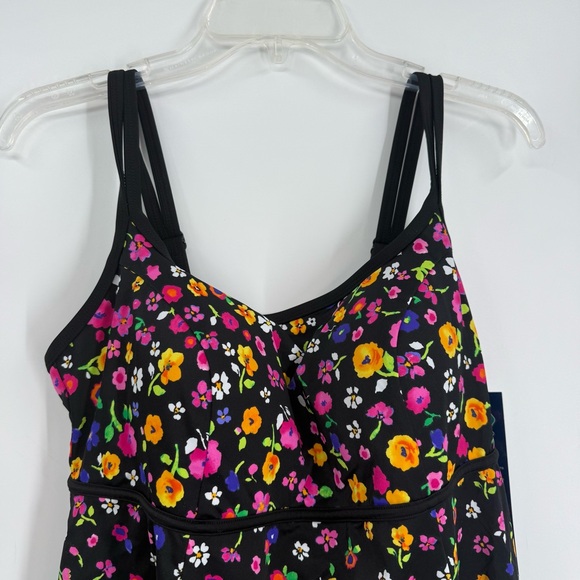 Longitude One-piece Swim Suit Black Floral NWT Slimming Size 16W Skirt - Picture 5 of 9